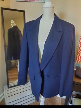 Vintage Pendleton 100% Wool Basic Navy Blue Blazer 90s Size 14